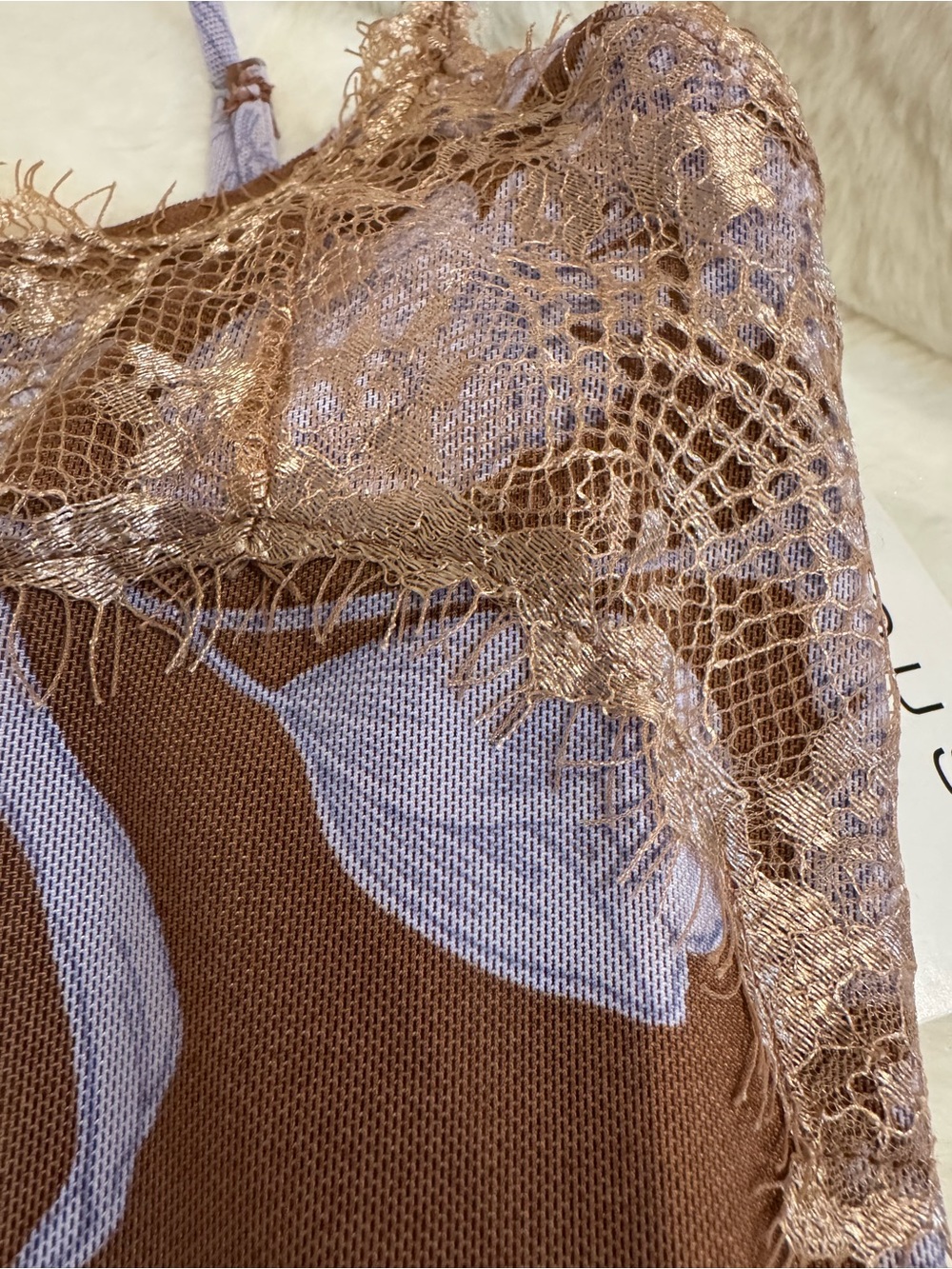 Women’s Lace Trim Floral Slip Dress — Brown & Lilac - Picture 5 of 5